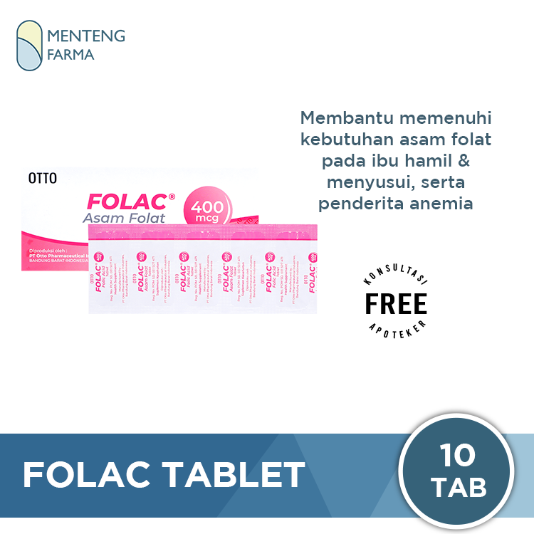 Folac 400 mcg 10 Tablet - Suplementasi Asam Folat Ibu Hamil / Menyusui