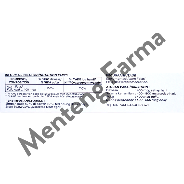 Folac 400 mcg 10 Tablet - Suplementasi Asam Folat Ibu Hamil / Menyusui