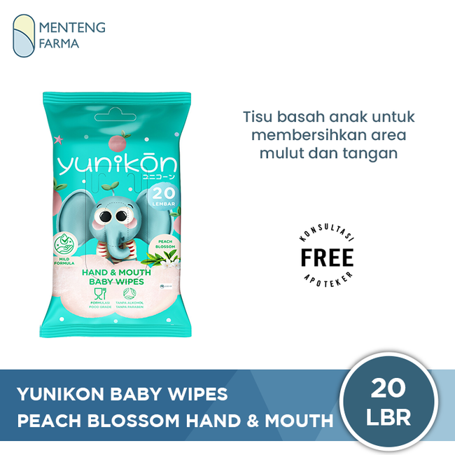 Yunikon Peach Blossom Hand & Mouth Baby Wipes Isi 20 Sheet - Tisu Basah Bayi dan Anak Hand & Mouth