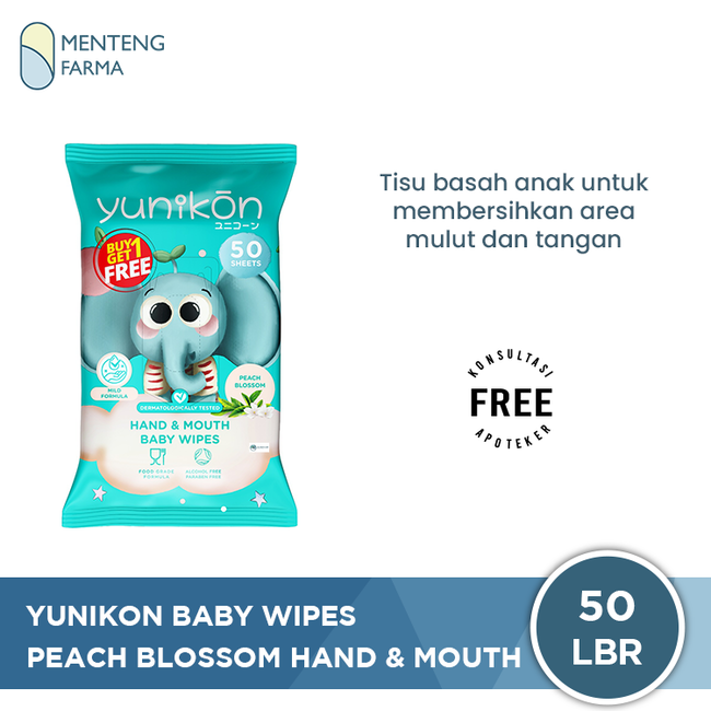 Yunikon Peach Blossom Hand & Mouth Baby Wipes Isi 50 Sheet - Tisu Basah Bayi dan Anak Hand & Mouth
