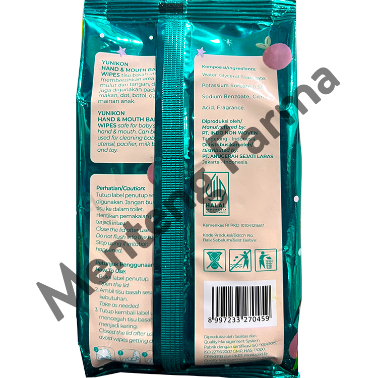 Yunikon Peach Blossom Hand & Mouth Baby Wipes Isi 50 Sheet - Tisu Basah Bayi dan Anak Hand & Mouth