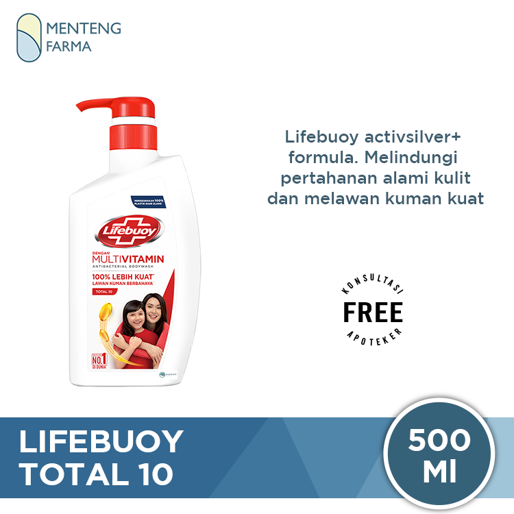 Lifebuoy Sabun Mandi Cair Pump Total 10 500 ML - Sabun Antibakteri ActivSilver