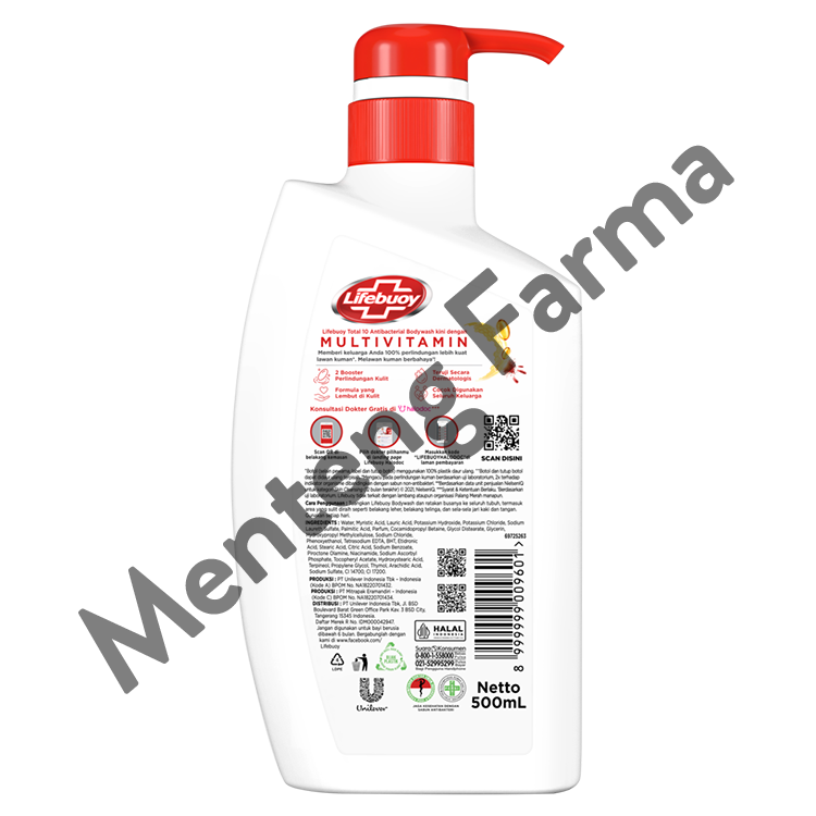 Lifebuoy Sabun Mandi Cair Pump Total 10 500 ML - Sabun Antibakteri ActivSilver