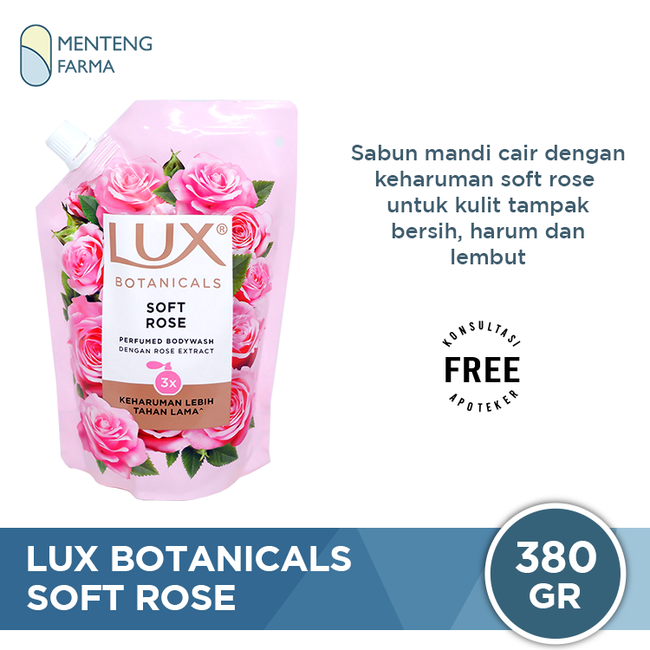 Lux Botanicals Sabun Mandi Cair Soft Rose Refill 380 gr - Sabun Kecantikan dengan Wangi Mewah