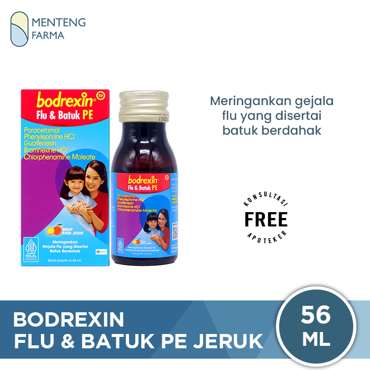 Bodrexin Flu & Batuk PE Jeruk 56 ml - Pereda Flu dan Pilek Pada Anak