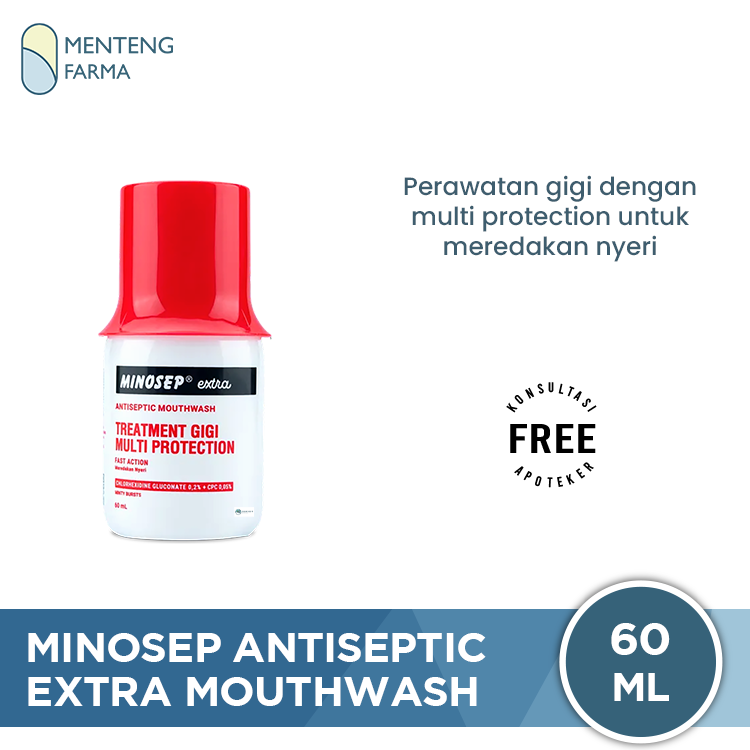 Minosep Extra Antiseptic Mouthwash 60 mL - Obat Kumur Antiseptik Fast Action untuk Meredakan Nyeri Gigi