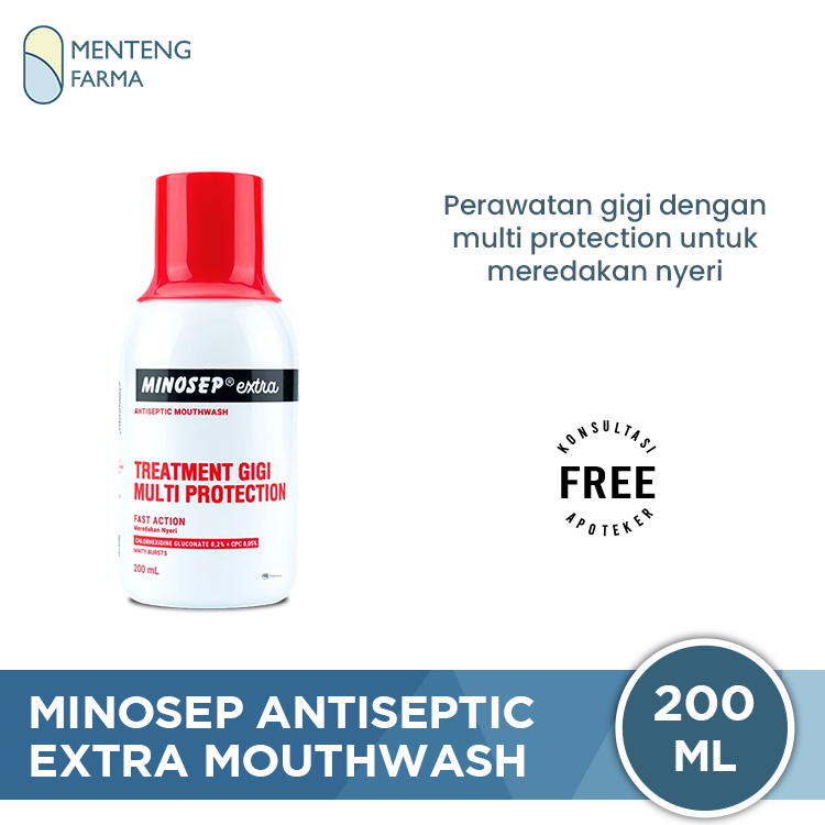 Minosep Extra Antiseptic Mouthwash 200 mL - Obat Kumur Antiseptik Fast Action untuk Meredakan Nyeri Gigi