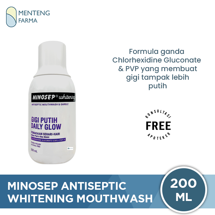 Minosep Whitening Antiseptic Mouthwash & Gargle 200 mL - Obat Kumur Antiseptik Whitening untuk Mencerahkan Gigi
