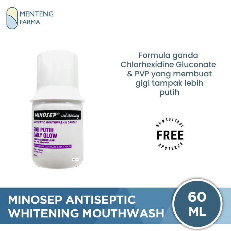 Minosep Whitening Antiseptic Mouthwash & Gargle 60 mL - Obat Kumur Antiseptik Whitening untuk Mencerahkan Gigi