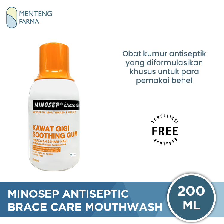 Minosep Brace Care Antiseptic Mouthwash & Garge 200 mL - Obat Kumur Antiseptik Behel (Kawat Gigi)