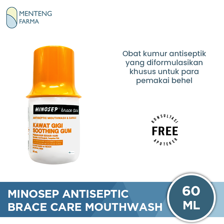 Minosep Brace Care Antiseptic Mouthwash & Garge 60 mL - Obat Kumur Antiseptik Behel (Kawat Gigi) Travel Size