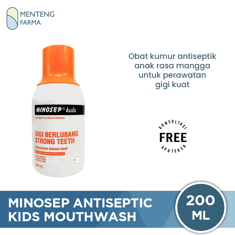 Minosep Kids Antiseptic Mouthwash 200 mL - Obat Kumur Antiseptik dengan CPC 0,05% + Sodium Fluoride 0,05% untuk Anak-anak