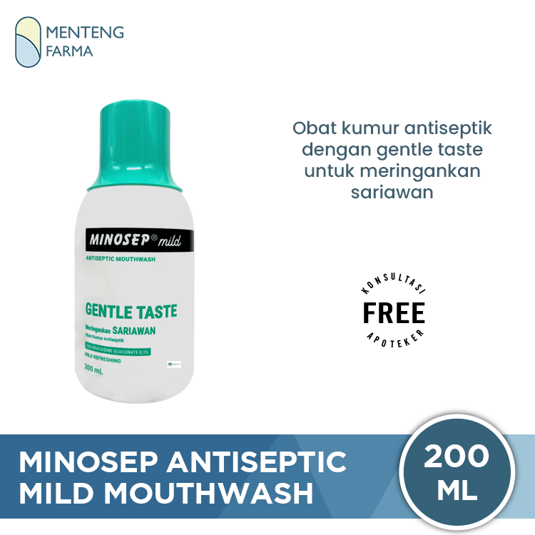 Minosep Mild Antiseptic Mouthwash 200 mL - Obat Kumur Antiseptik untuk Gusi Bengkak, Sariawan, dan Plak