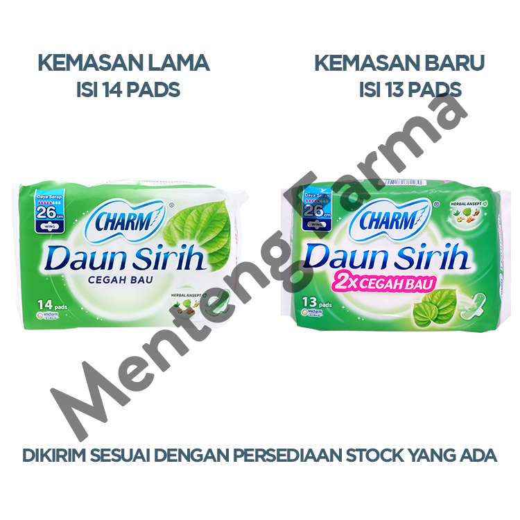 Charm Pembalut Herbal Ansept+ 26 cm Wing Long 13 Pads - Pembalut Herbal 26 cm
