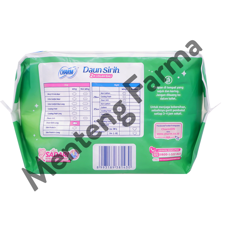 Charm Pembalut Herbal Ansept+ 26 cm Wing Long 13 Pads - Pembalut Herbal 26 cm