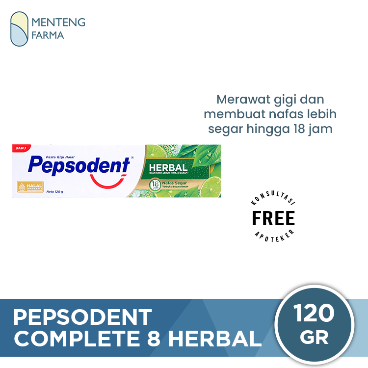 Pepsodent Complete 8 Herbal 120 Gr - Pasta Gigi Herbal dengan Ekstrak Daun Sirih