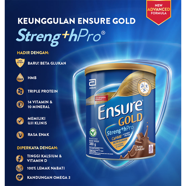 Ensure Cokelat 380 Gram - Susu Penambah Nutrisi Dewasa Rendah Laktosa