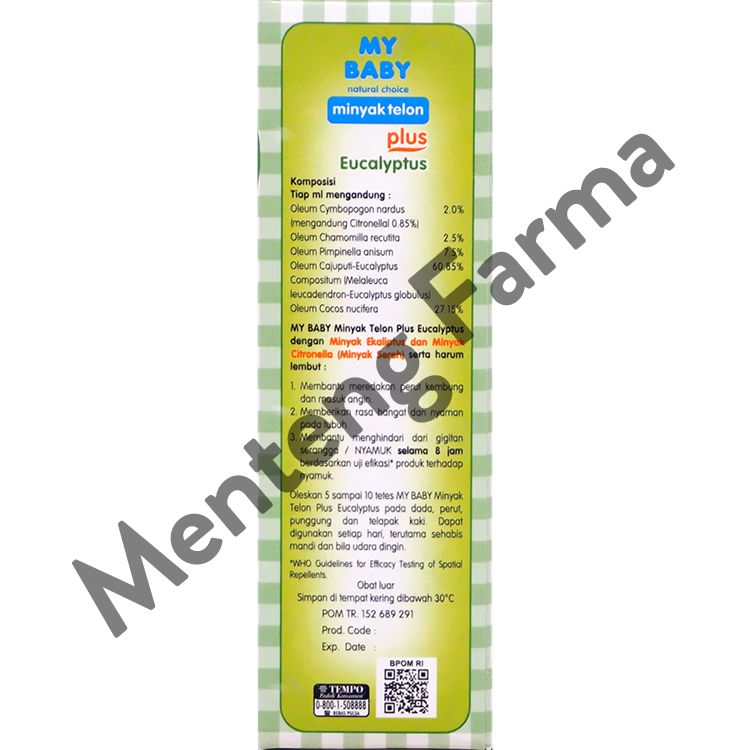 My Baby Minyak Telon Plus 60 ml - Aroma Telon Eucalyptus Anti Nyamuk Hingga 8 Jam