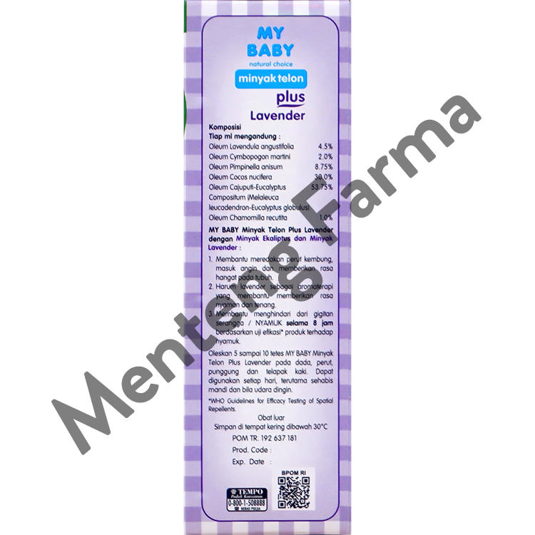 My Baby Minyak Telon Plus Lavender 60 ml - Aroma Lavender Anti Nyamuk Hingga 8 Jam