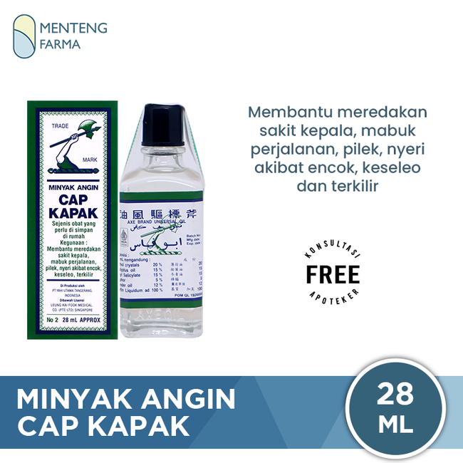 Minyak Angin Cap Kapak 28 mL - Pereda Masuk Angin dan Mabuk Perjalanan