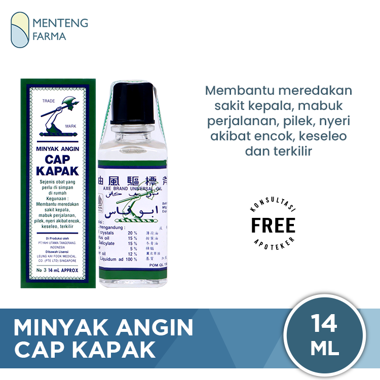 Minyak Angin Cap Kapak 14 mL - Pereda Masuk Angin dan Mabuk Perjalanan