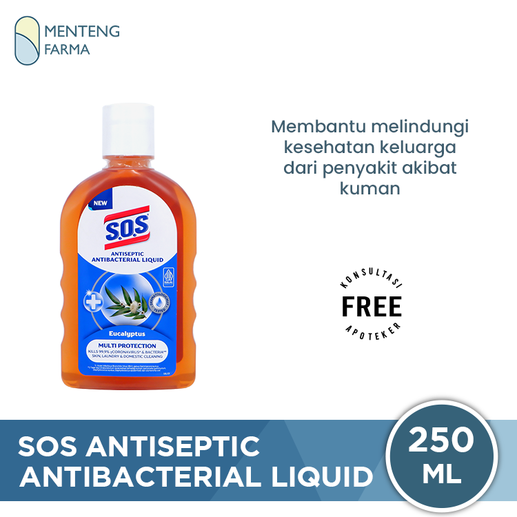SOS Antiseptic Antibacterial Liquid 250 mL - Cairan Antiseptik Serbaguna