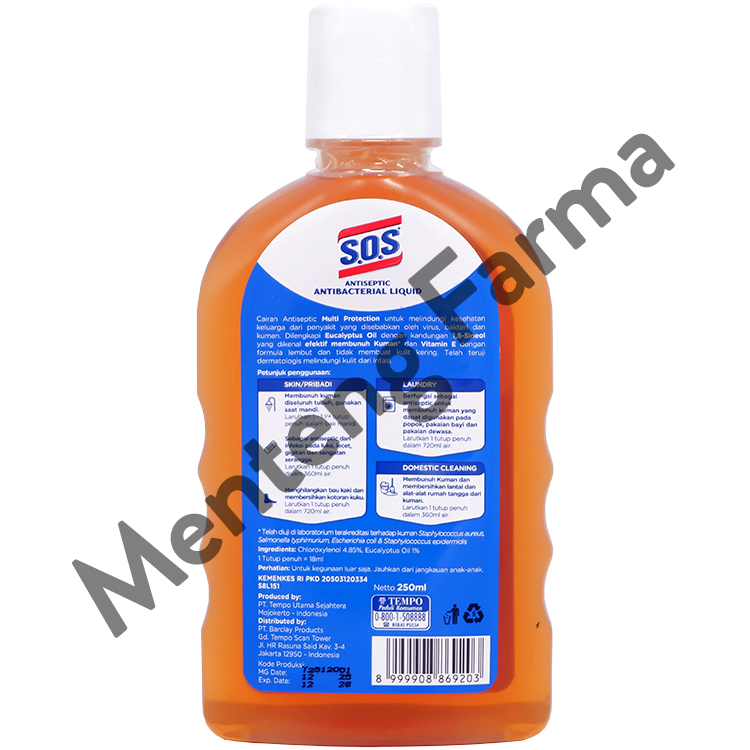 SOS Antiseptic Antibacterial Liquid 250 mL - Cairan Antiseptik Serbaguna