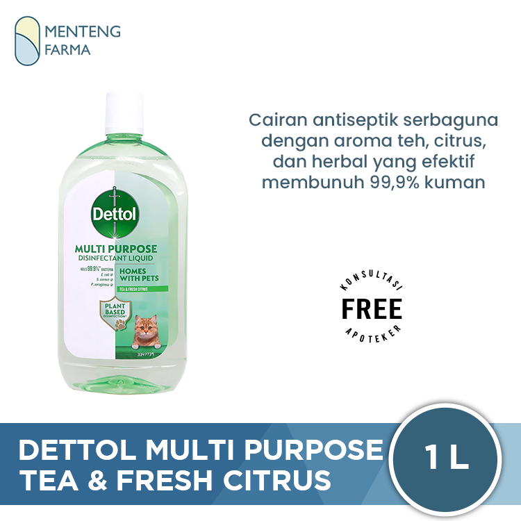 Dettol Multipurpose Disinfectant Liquid Tea & Fresh Citrus Homes with Pets 1L - Disinfektan Cair Multifungsi Area Hewan Peliharaan
