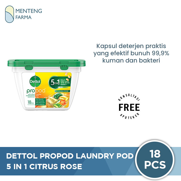Dettol Propod Antibacterial Laundy Pod Citrus Rose 18s Tub 5in1 Laundry Kapsul - Sabun Cuci Baju