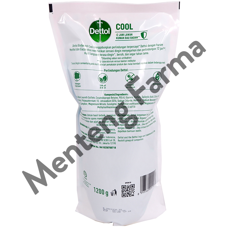 Dettol Cool Menthol & Eucalyptus Antibacterial Body Wash Refill 1200gr - Dengan Kandungan Menthol Segar