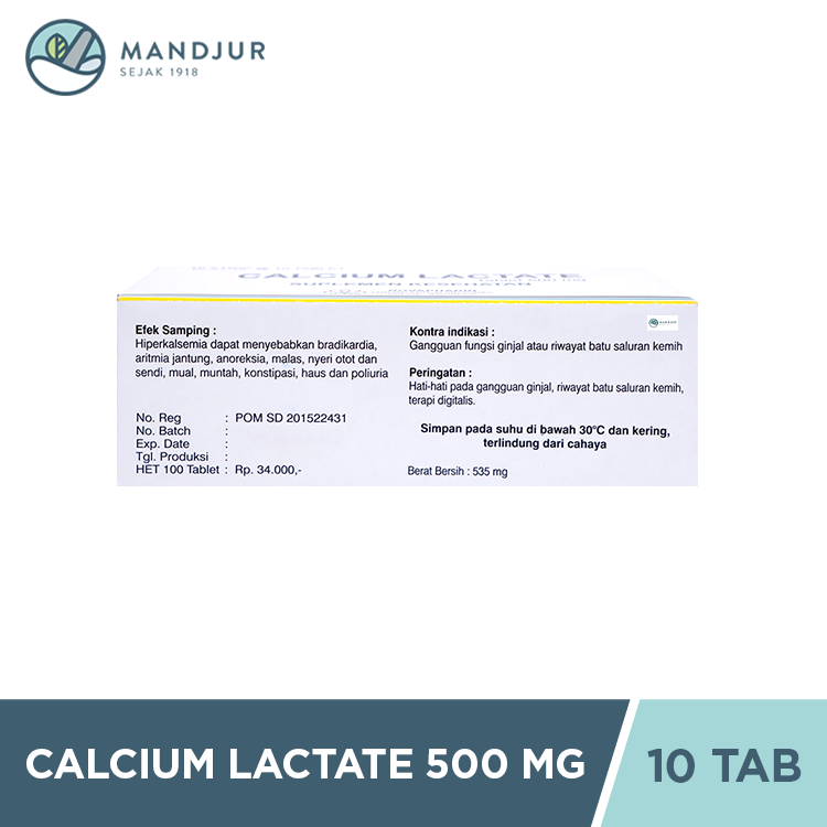 Calcium Lactate Nova 500 mg 10 Tablet - Suplemen Kalsium