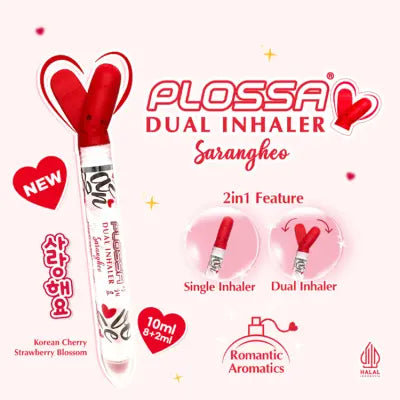 Plossa Sarangheo Dual Inhaler + Roll On - Minyak Angin Korean Cherry Stramberry Blossom