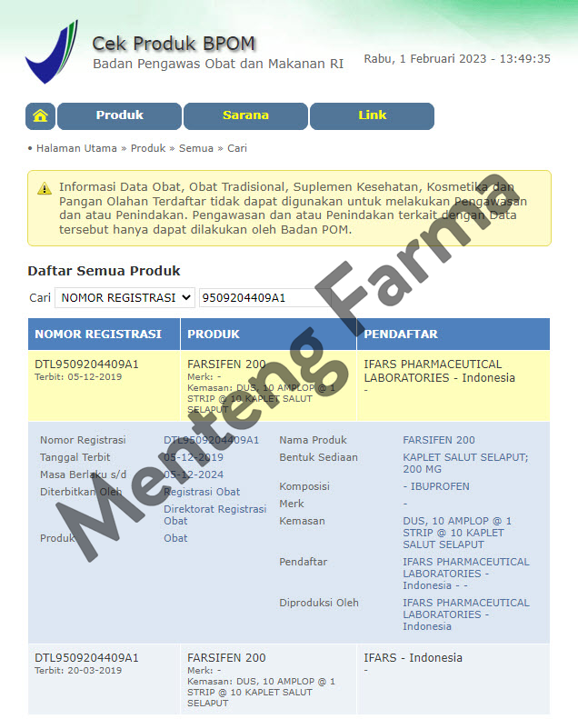 Farsifen 200 mg 10 Tablet - Obat Pereda Nyeri dan Demam - Menteng Farma