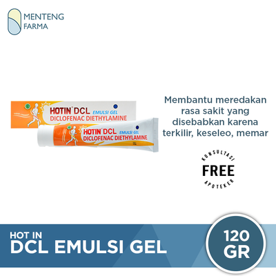 Hot In DCL Emulsi Gel 120 Gr - Gel Pereda Nyeri Sendi, Rematik, Memar - Menteng Farma