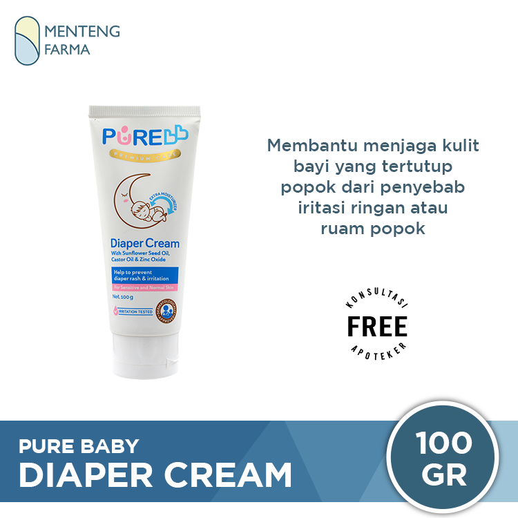 Pure Baby Diaper Cream 100 Gram - Krim Pelindung Kulit Bayi Area Nappy - Menteng Farma