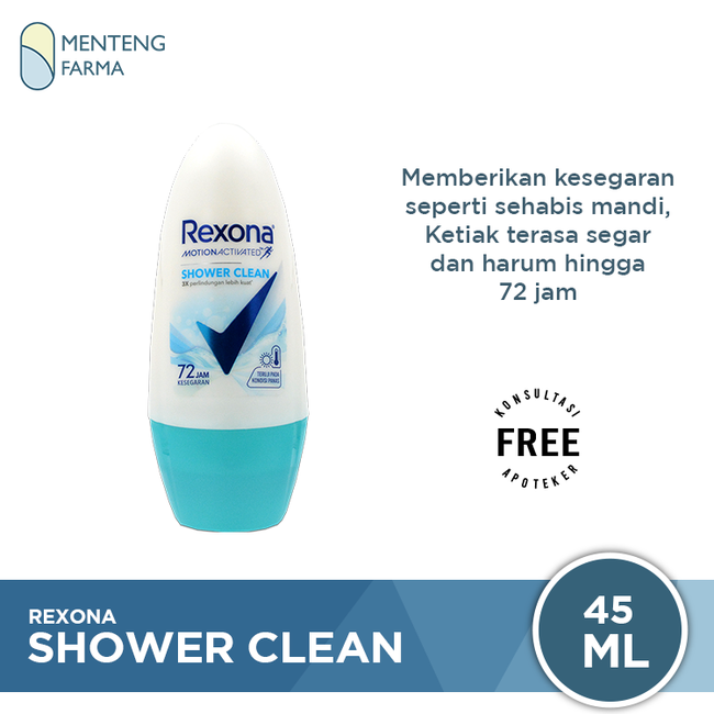 Rexona Anti-Perspirant Deodorant Roll On Shower Clean 45 ML - Bebas bau badan seharian - Menteng Farma