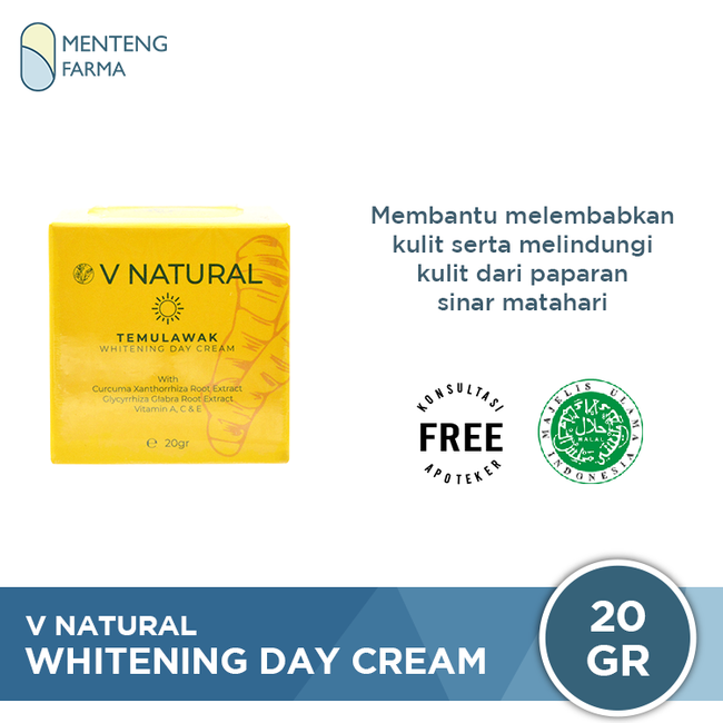 V Natural Whitening Day Cream Temulawak 20 Gr - Krim Siang Temulawak - Menteng Farma