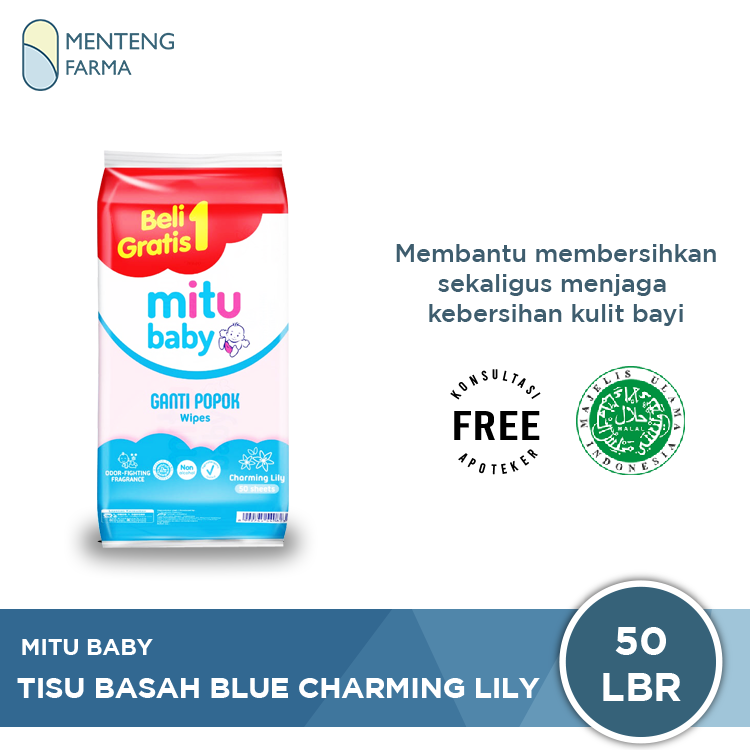 Mitu Tissue Basah Ganti Popok Blue isi 50 Lembar - Menteng Farma