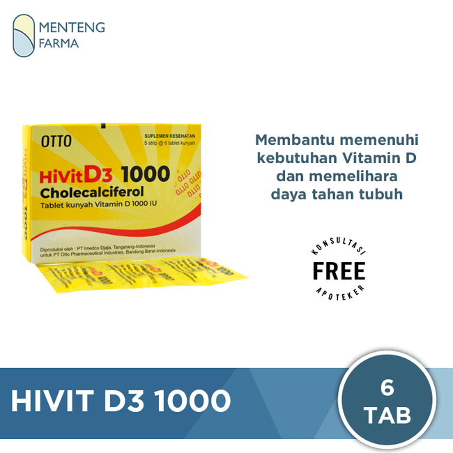 HiVit Vitamin D3 1000 IU 6 Tablet - Suplemen Vitamin D 1000 IU - Menteng Farma