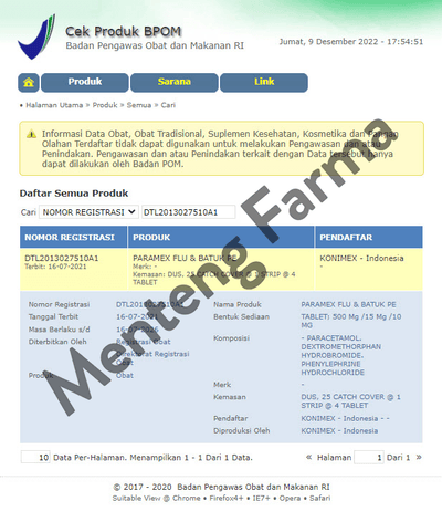 Paramex Flu Batuk PE 4 Tablet - Obat Flu yang disertai Batuk Kering - Menteng Farma