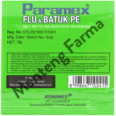 Paramex Flu Batuk PE 4 Tablet - Obat Flu yang disertai Batuk Kering - Menteng Farma