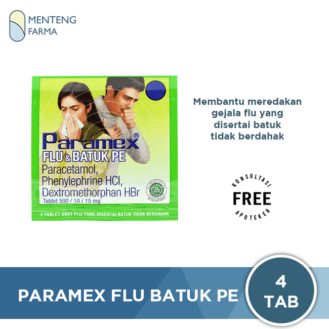 Paramex Flu Batuk PE 4 Tablet - Obat Flu yang disertai Batuk Kering - Menteng Farma