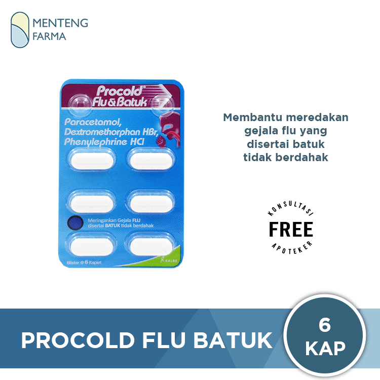 Procold Flu Dan Batuk 6 Kaplet - Obat Flu yang disertai batuk kering - Menteng Farma