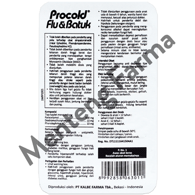 Procold Flu Dan Batuk 6 Kaplet - Obat Flu yang disertai batuk kering - Menteng Farma