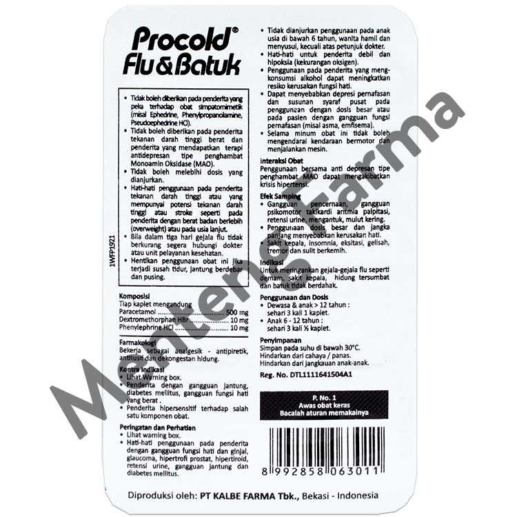 Procold Flu Dan Batuk 6 Kaplet - Obat Flu yang disertai batuk kering - Menteng Farma