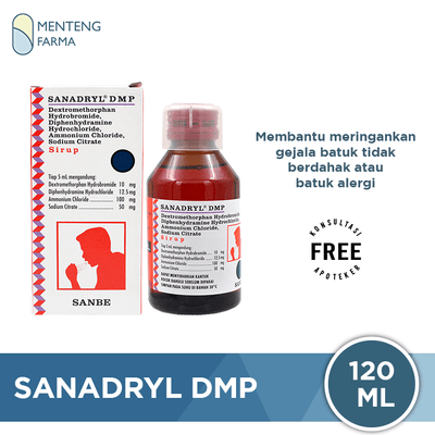 Sanadryl DMP Sirup 120 mL - Obat Batuk Kering dan Batuk Alergi - Menteng Farma