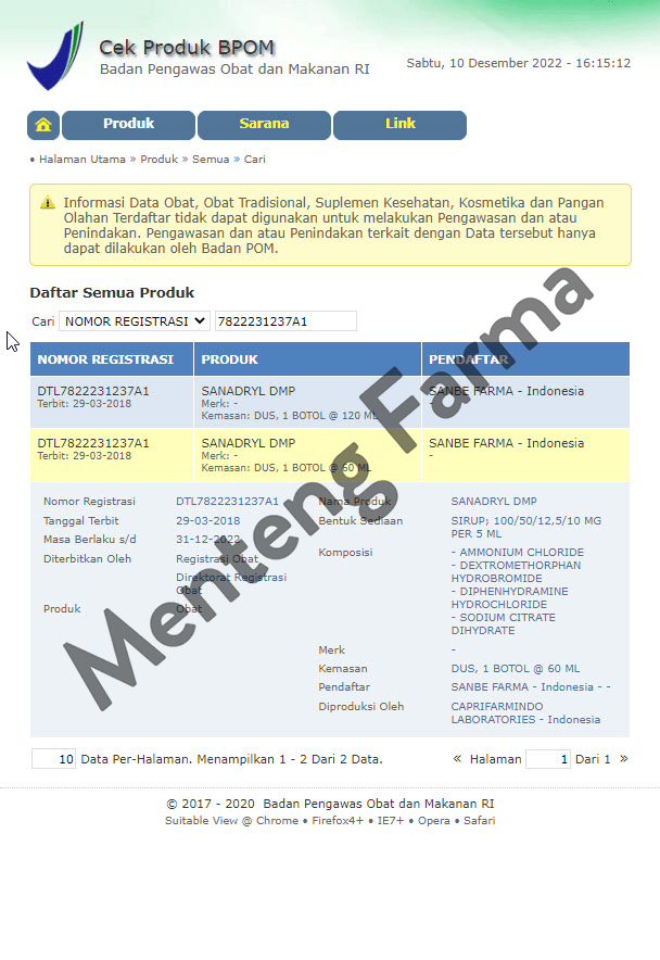 Sanadryl DMP Sirup 60 mL - Obat Batuk Kering dan Batuk Alergi - Menteng Farma