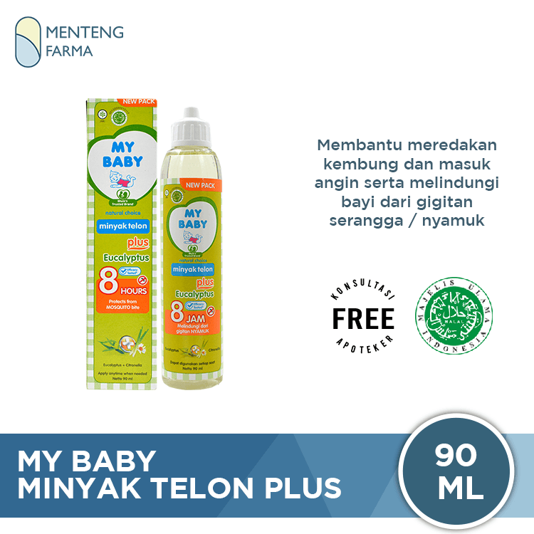 My Baby Minyak Telon Plus 90 ml - Aroma Telon Eucalyptus Anti Nyamuk Hingga 8 Jam - Menteng Farma