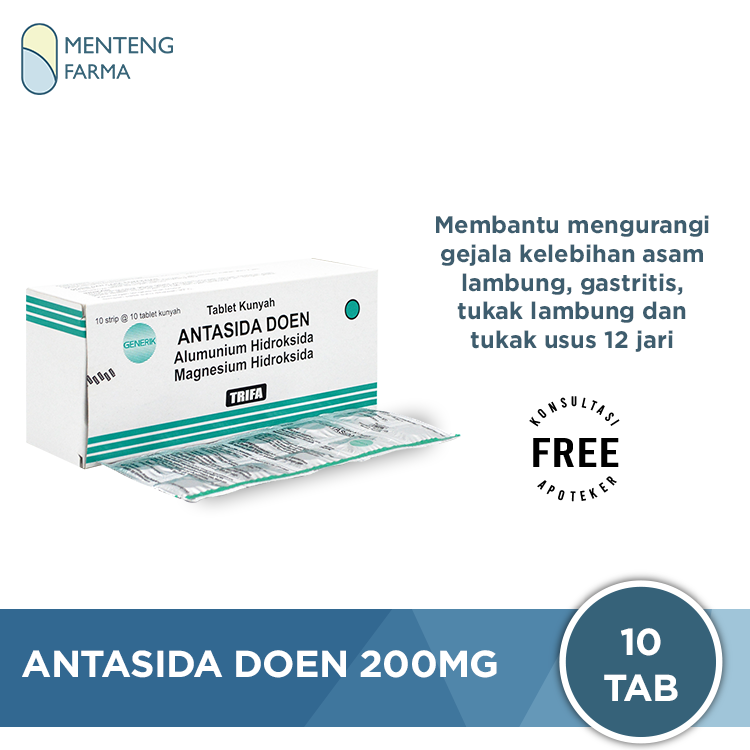 Antasida Doen 200 Mg 10 Tablet - Obat Maag Asam Lambung Nyeri Ulu Hati - Menteng Farma