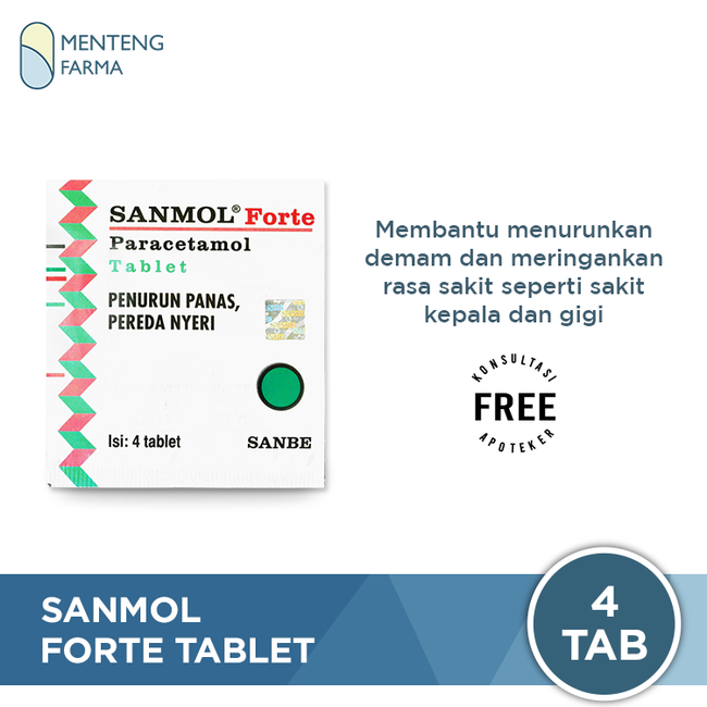 Sanmol Forte 4 Tablet - Pereda Demam, Sakit Gigi dan Sakit Kepala - Menteng Farma